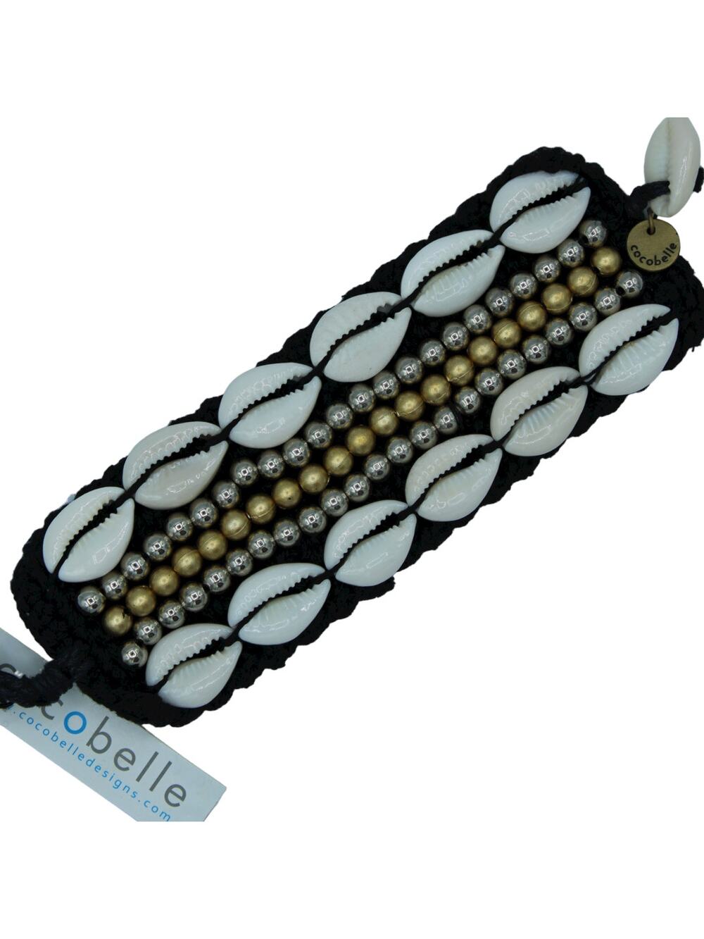 Anthropologie X Cocobelle Black Woven Papua Shell Beaded Bracelet ~ NEW